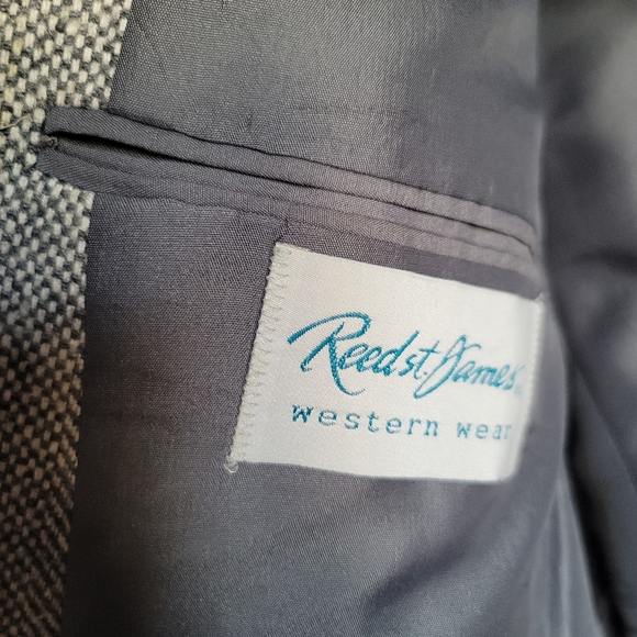 Reed St James sport coat western cut gray herringbone wool lined 40L vtg - Picture 7 of 12